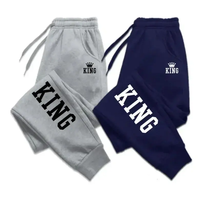 

King Print Running Pants womens Spring Autumn Drawstring Pants Street Style Sports Pants Fitness Solid Sweatpants