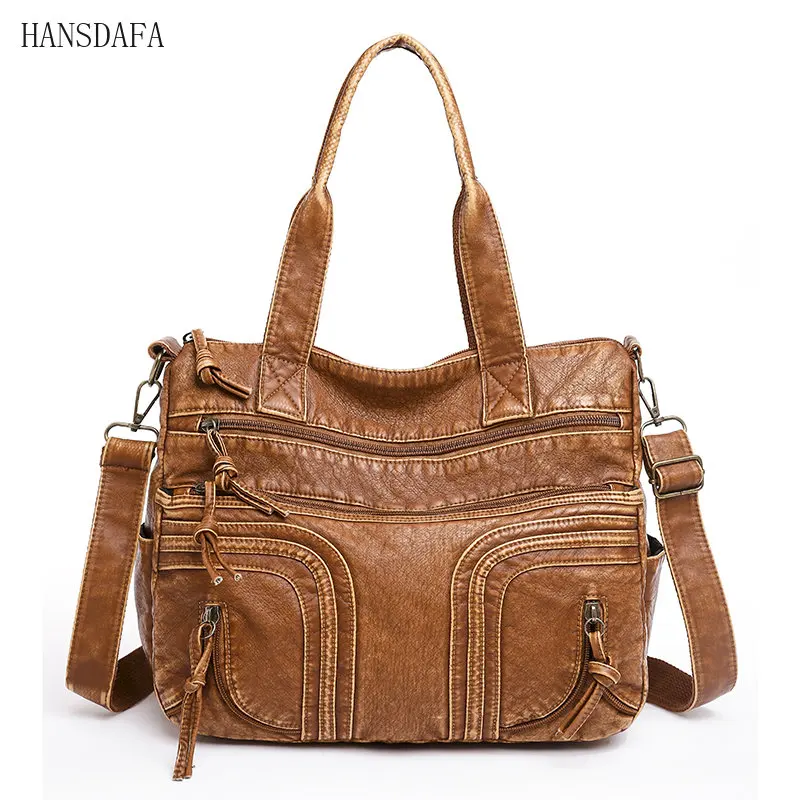 

Vintage Soft Leather Shoulder Crossbody Bags for Women 2023 Luxury Rivet Ladies Handbag Designer Large Female Messenger Tote Sac