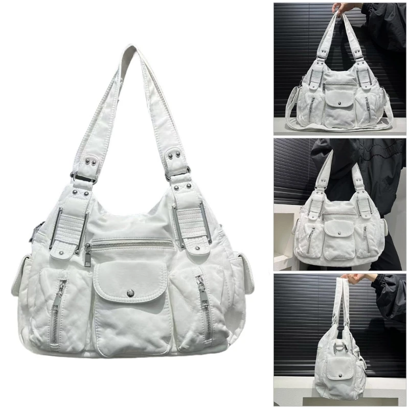 

H3CB Casual Multi-pocket Shoulder Bag Punk Large Capacity PU Women's Handbag Fashionable Punk Rock Underarm Bag