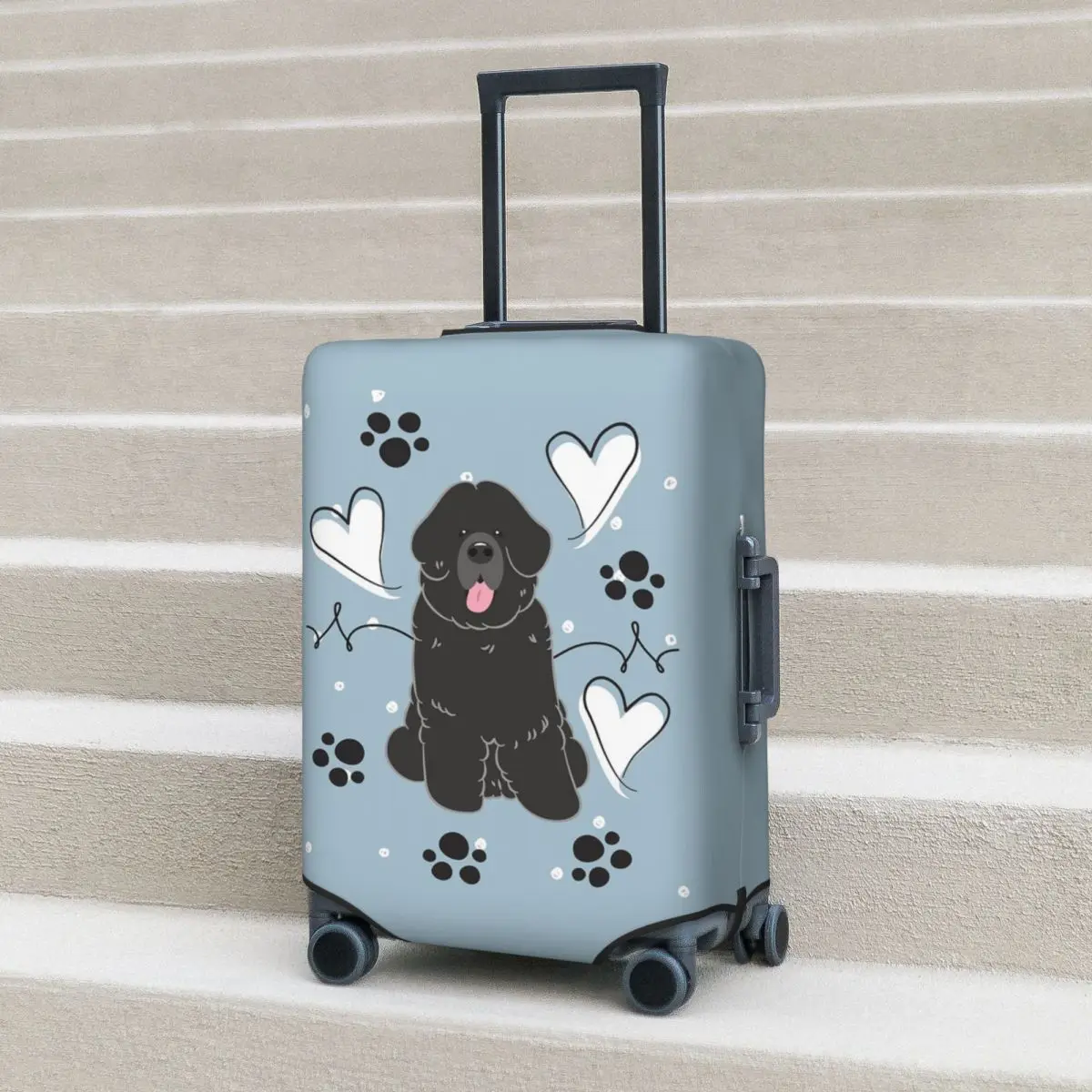 

LOVE Black Newfie Newfoundland Dog Suitcase Cover Protection Elastic Trip Luggage Protector Covers for 18-32 Inch