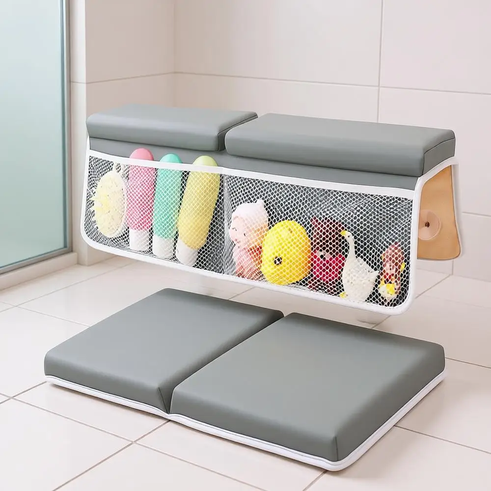 

Набор толстых и быстросохнущих наколенников для ванны, большой детский коврик для ванной с органайзером для игрушек, серый