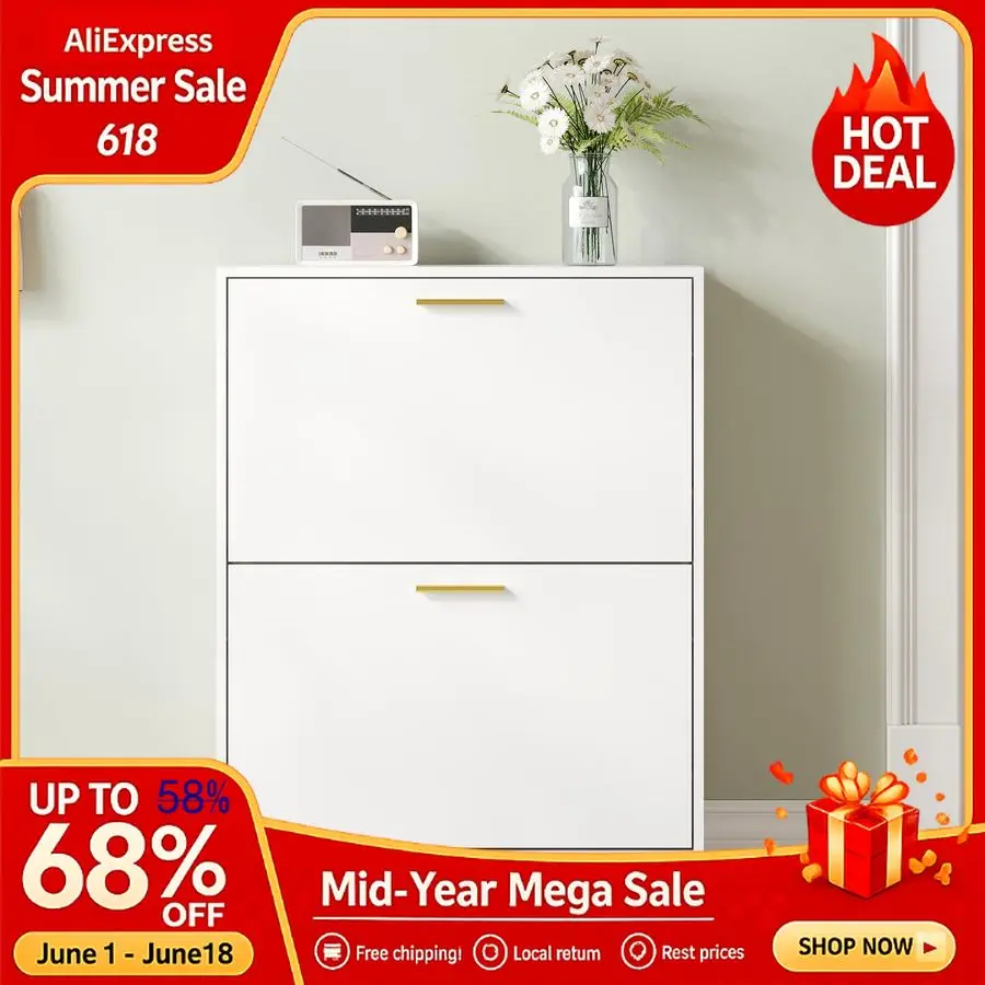 

Shoe Cabinet with 2 Flip Drawers, White Shoe Cabinet Storage for Entryway, Shoe Organizer Wood, Freestanding Small Thin, Custom