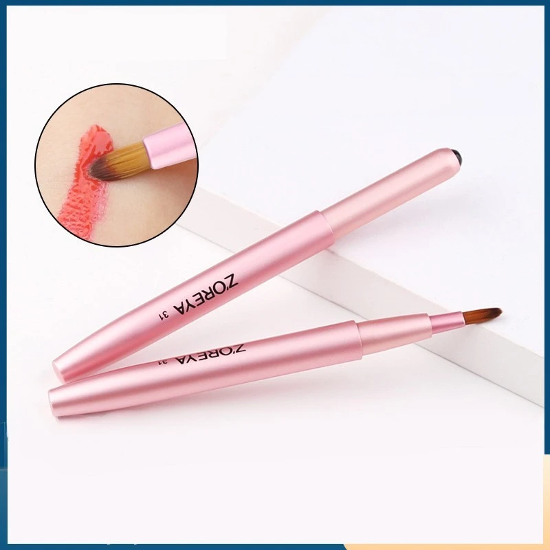 Pinceau de maquillage Z "oreya, brosse en fibre, simple rose, portable, rétractable, Jules, rouge à lèvres