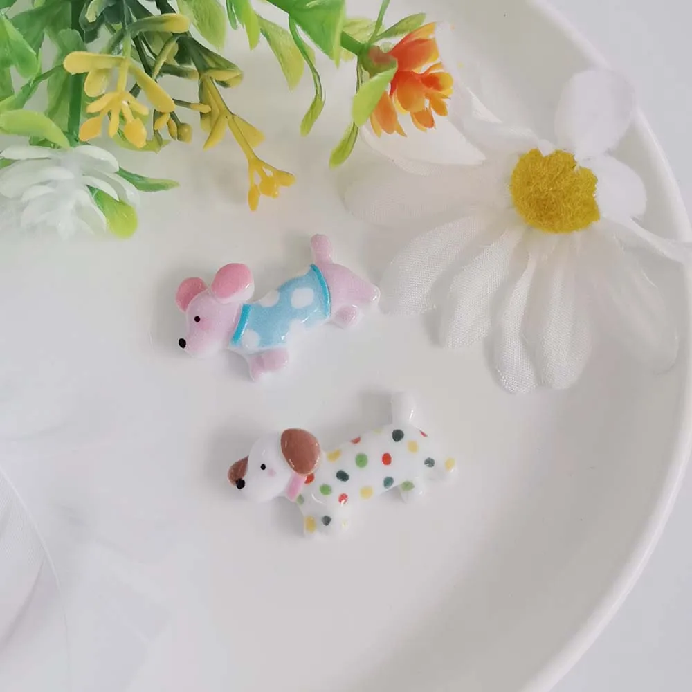 Cute Cartoon Spotted Dog Resin Figurine Crafts Flatback Cabochon Animals Ornament Jewelry Making Hairwear Accessories