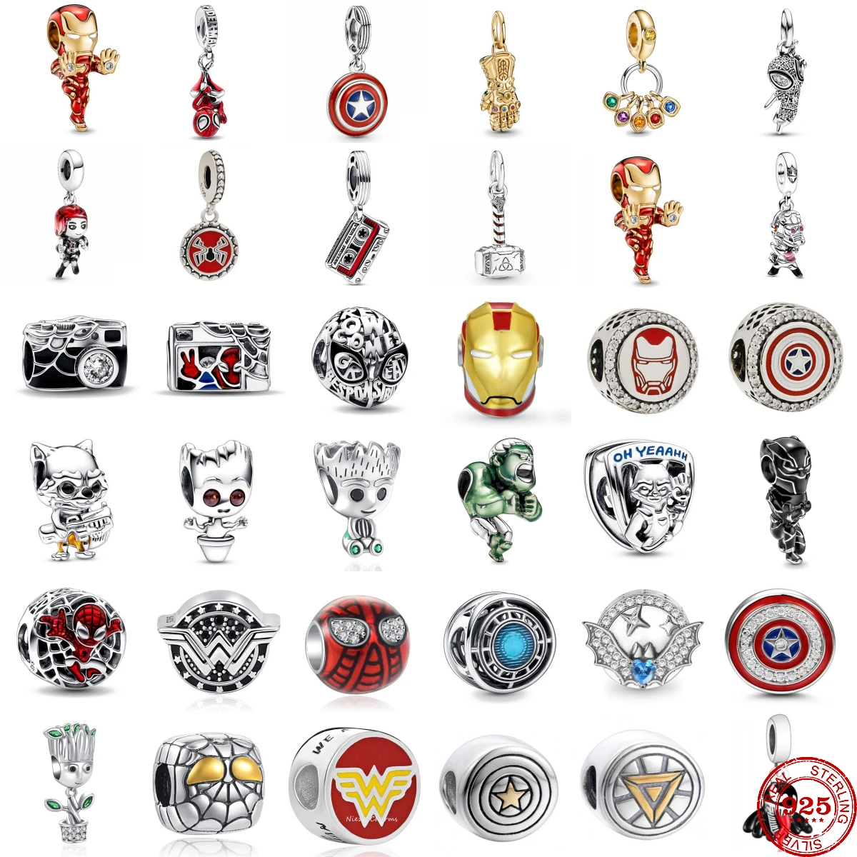 Herocross 925 Sterling Silver Diy Fine Charm Fits Original Spider Man Bracelet Movie Anime Character Spider Man Charm Beads