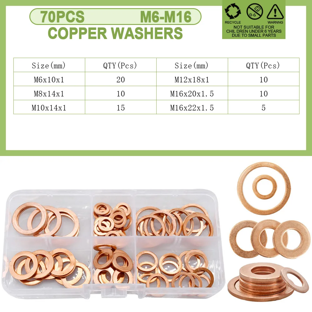 Copper Sealing O-ring Gasket Solid Sump Plug Oil Sealing Ring For Boat Crush Flat Seal Ring  Motorcycle Sump Flat Sealing Kit