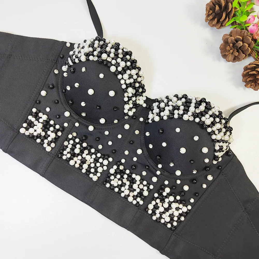 Luxurious Pearl-Studded Crop Top For Women - Flattering And Figure-Hugging Design - New Fashionable Stage Performance Costume