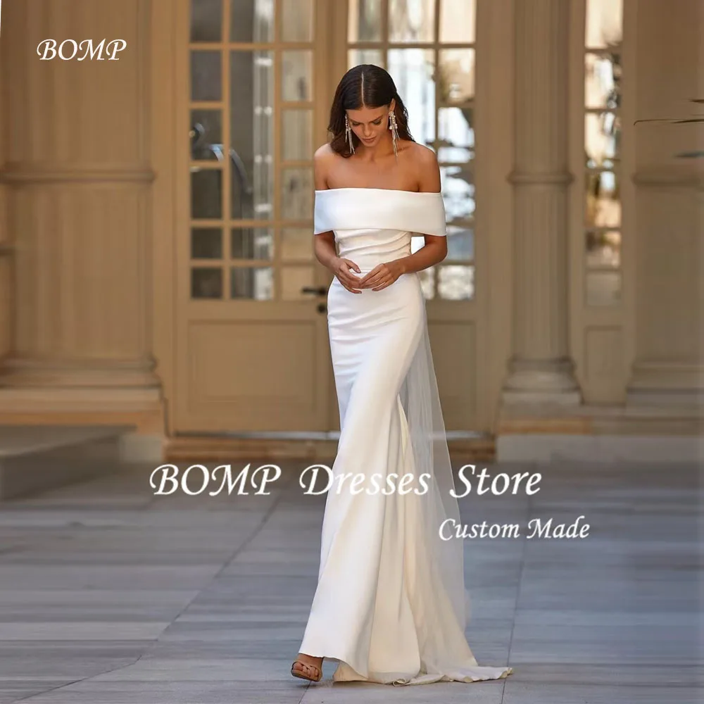 

BOMP Simple Elegant Mermaid Wedding Dresses US Women Strapless Fitted Slim Off Shoulder Soft Satin Bridal Gowns Customized