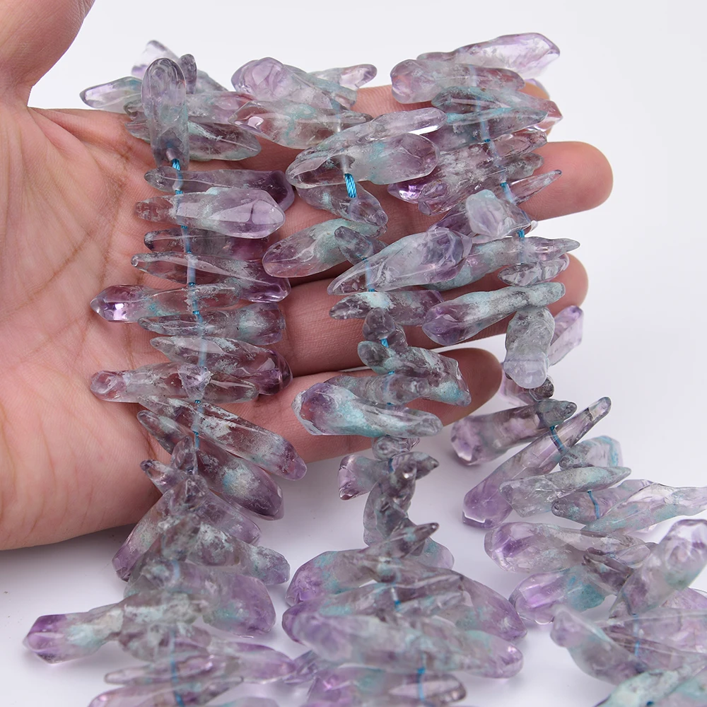 APDGG Natural Amethyst With blue quartz crystal side hole semi precious ston Loose Beads Jewelry Making DIY