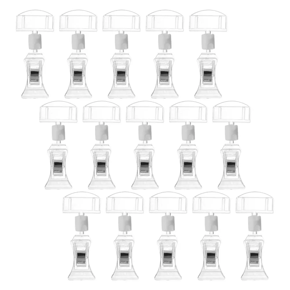 

15pcs Clear Sign Display Rotatable Price Tag Clips Merchandise Sign Holder Label Tag Table Display Produce Clothing
