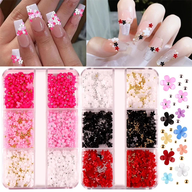 

600pcs/100pcs Colorful Acrylic Flower 3D Nail Charms Mixed Size Nails Rhinestones Gold Silver Gem Nail Art Decoration Accessorie