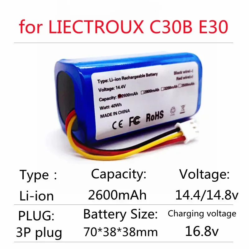 Bateria original para robô aspirador de pó, ferramenta de limpeza, célula de lítio, 18650, 14.4V, 2600mAh, LiFePO4, C30B, E30, 100% original