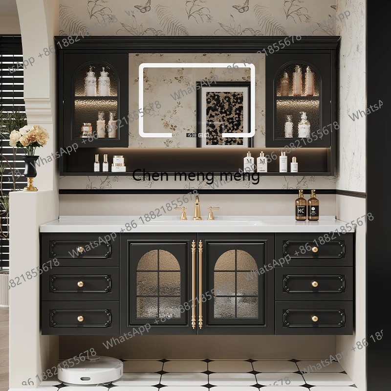 

Французский ретро-шкаф для ванной комнаты: роскошные декорации, аксессуары для раковины, полки, зеркало, органайзер, мебель для хранения