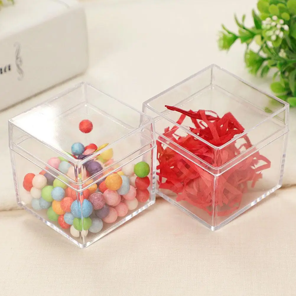 

12 Pcs Square Storage Boxes Sugar Holder Clear Candy Transparent Organizer Gift Case Favor Baby