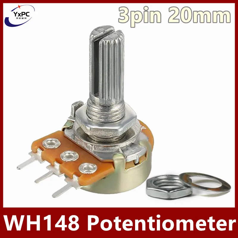 5pcs 3pin 20mm WH148 1M 500K 250K 100K 50K 1K 2K 5K 10K 20K Ohm Linear Taper Rotary Potentiometer Resistor for Arduino