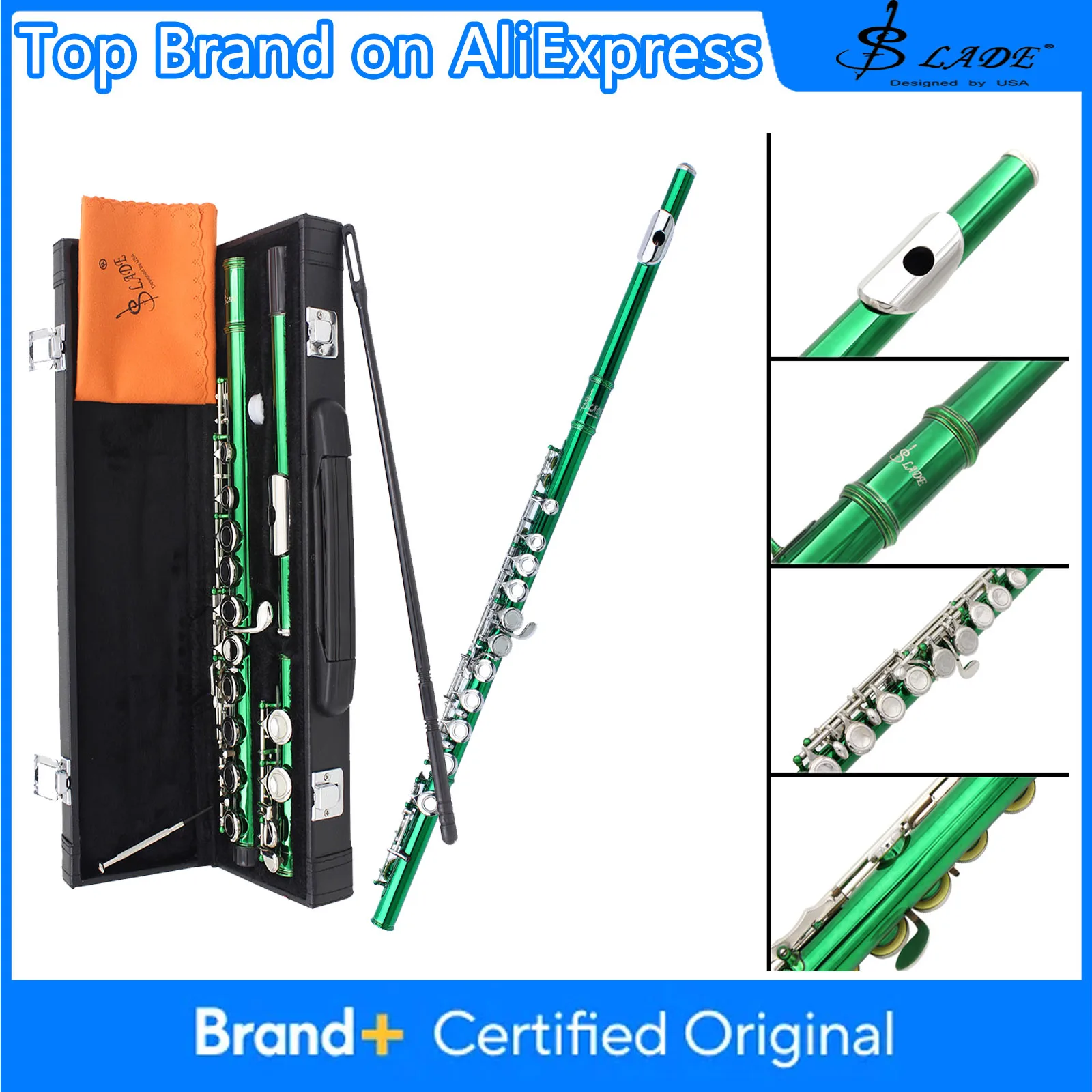 

SLADE Green Flute 16 Closed Holes Flute C Key Flute with E key Professional Woodwind Instruments Transverse Flute