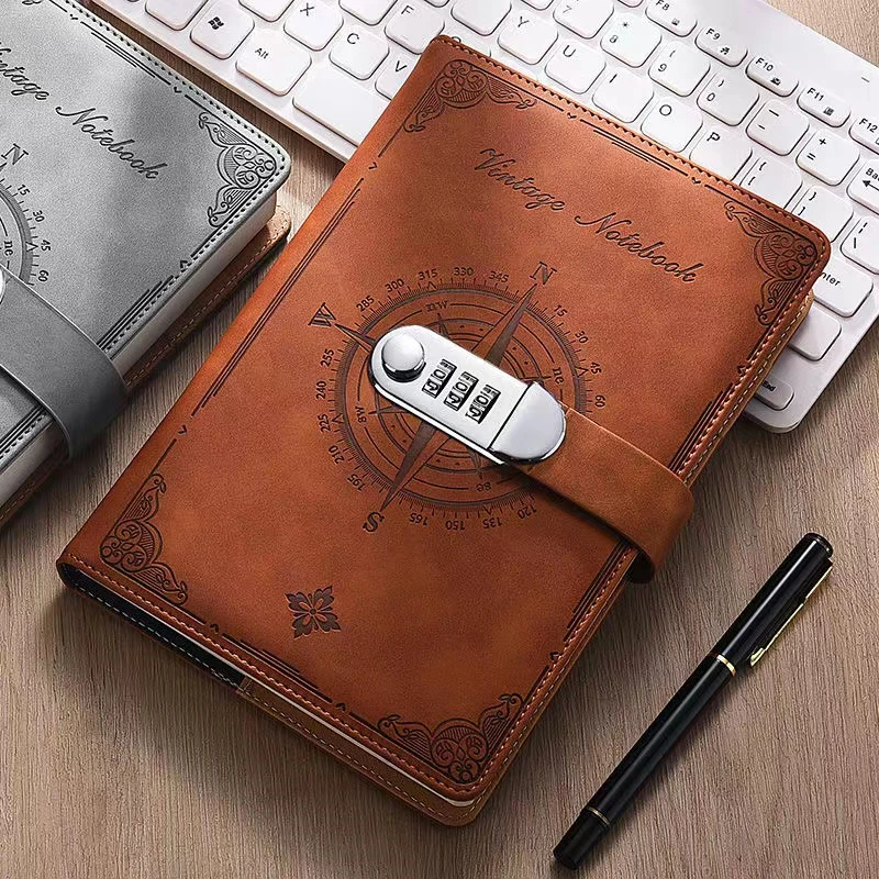 

A5Retro Password Notebook With Lock Journal Thicken Simple Student Notebook Handbook Travelers Stationery Office School Supplies