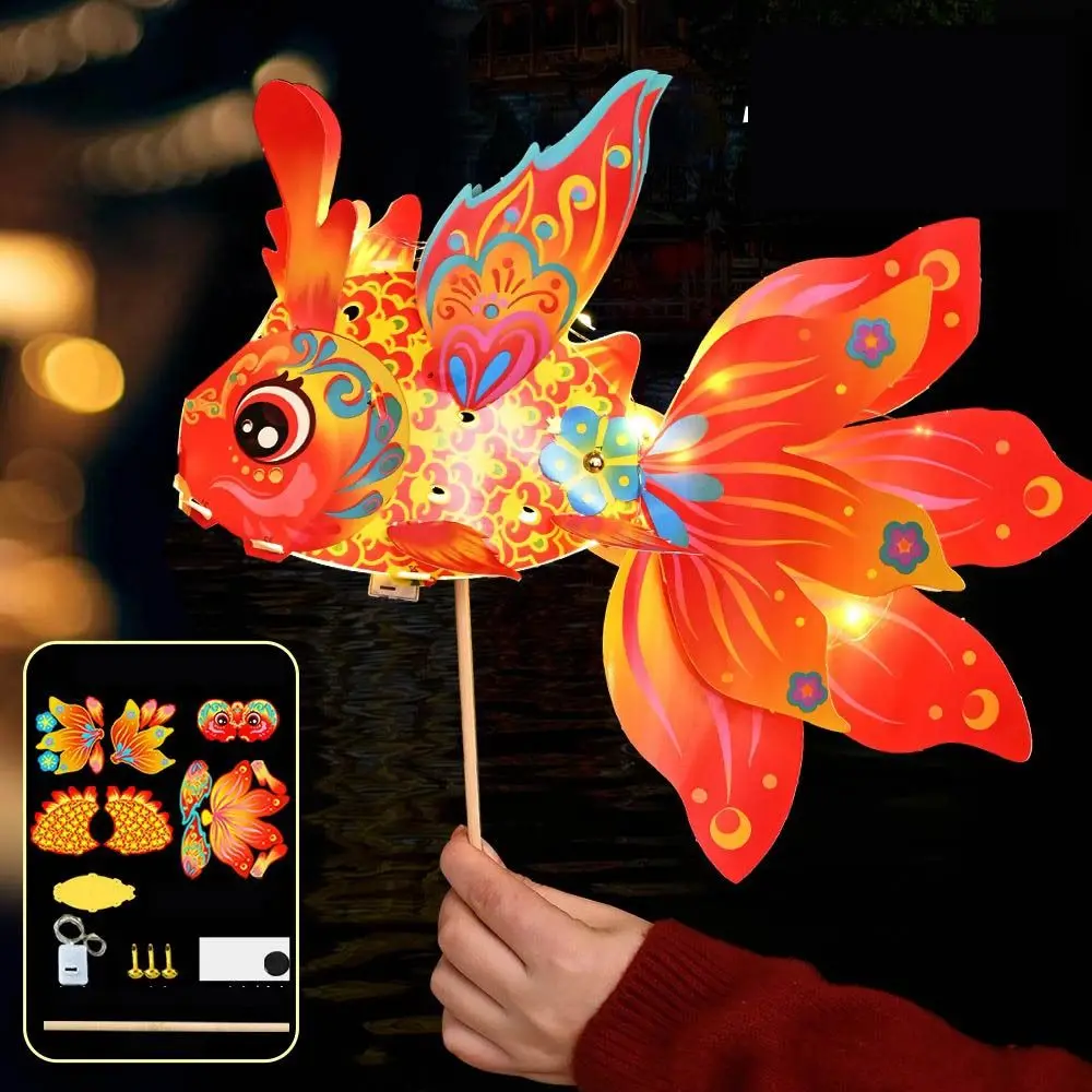 Fischförmige Mid-Autumn Festival Fischlaterne Handgefertigte Glücksbringer-Handlaterne mit LED-Licht – Detail 11