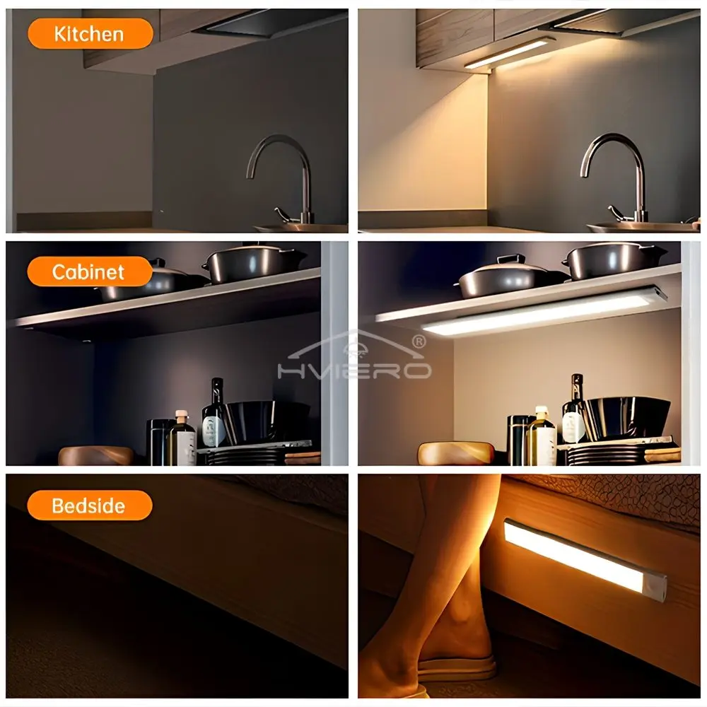 Luce notturna 3 colori in una lampada domestica Sensore di movimento USB wireless sotto l'armadio Dormitorio Guardaroba Armadio Armadio Illuminazione interna