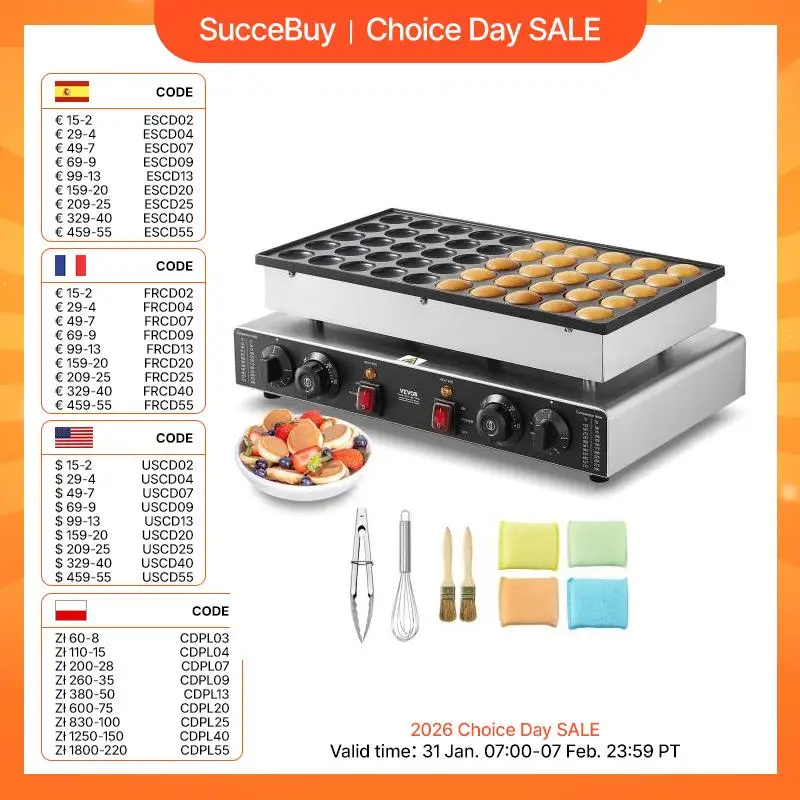 VEVOR Mini-Pfannkuchenmaker kommerzielle Dutch mini Pfannkuchen Maschine, 50 Stk., 43 mm Durchmesser, Dorayaki-Backmaschine, 1700 W, duale Temperatur- und Zeitregelung, in Küchen und Restaurant