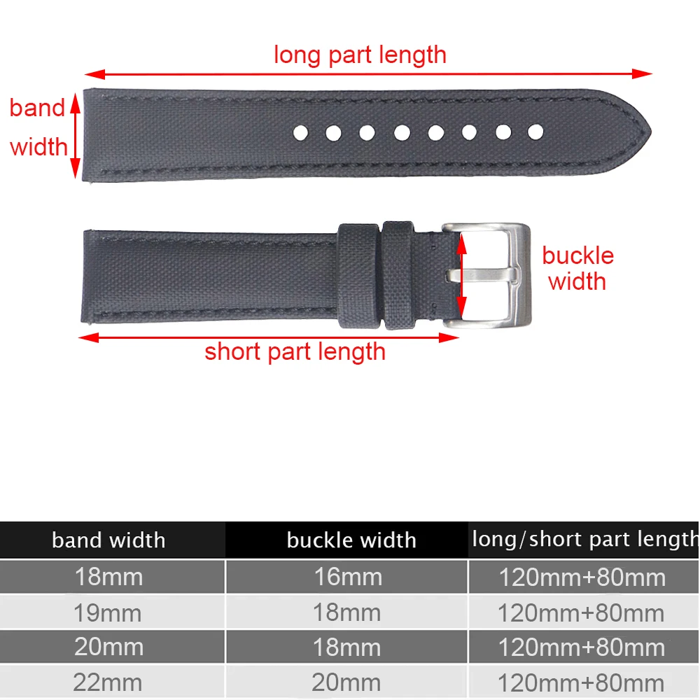 Waterproof Sailcloth Watch Band & Leather Watch Strap 18mm 19mm 20mm 22mm Quick Release Fabric Watchband Wrist Strap