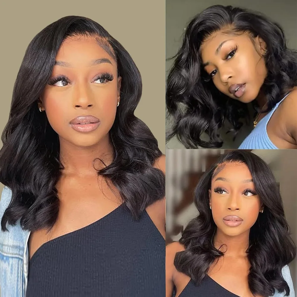 

200% Density Bob Wig Human Hair 13x1 Body Wave 100% Wigs Human Hair Transparent Lace Front Wigs Human Hair Pre Plucked