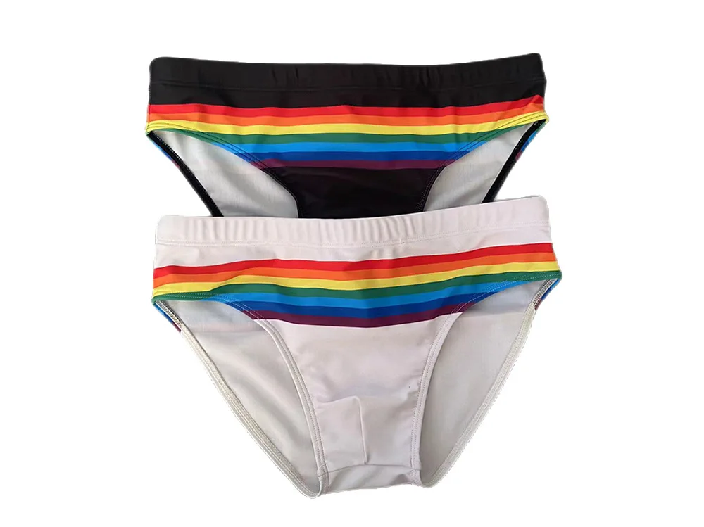 

Striped rainbow swimming trunks men's fashion European and American briefs beach seaside hot spring swimming trunks 10067