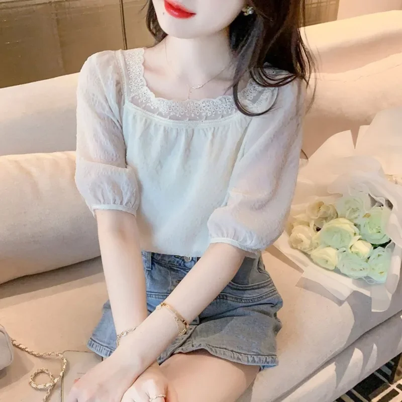 With Puffy Sleeves White Formal Crop Shirts & Blouses for Women Office Outfits Summer Woman Top Dress Wear To Work Modern Long M