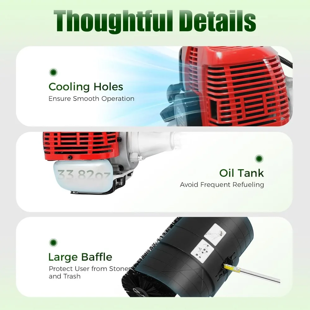 Balai électrique à gaz tenu dans la main, 1700W 52CC essence moteur 2 temps puissance neige balayage balai outils de nettoyage balayeuse de pelouse pour le nettoyage