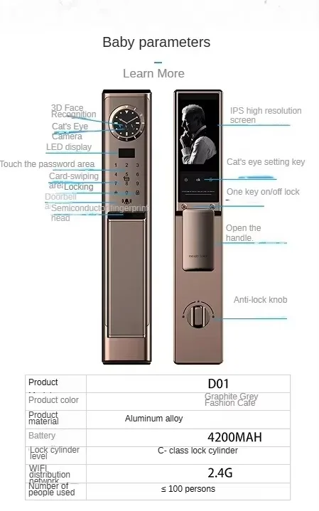 Security Intelligent Biometric Digital Lock Tuya Wifi Fingerprint Smart Door Lock With Camera Smart Door Lock