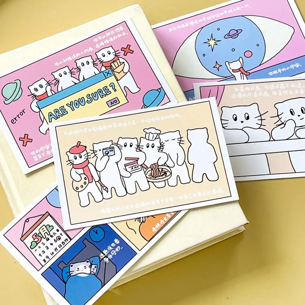 Adorável Gato Dos Desenhos Animados Mensagem Bênção Cartões, Série Cartão Postal, Artigos de papelaria DIY, O Gato Tem Tudo a Dizer, 30 pcs por conjunto