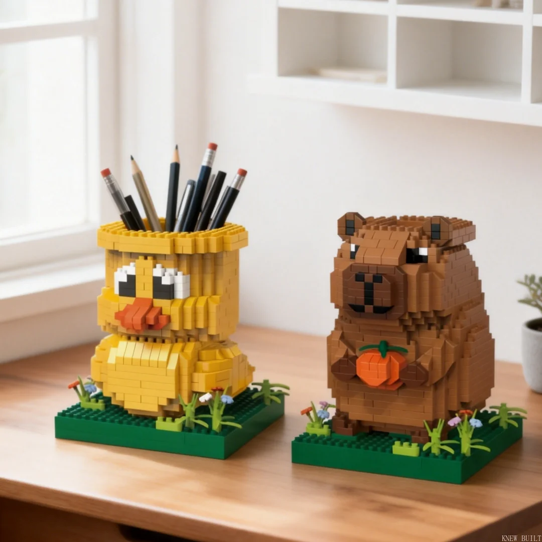KNEW BUILT Duck Capybara Pen Holder Micro Building Block Fun Toy–Creative Desk Organizer for Student,Birthday Gift,Easy Assembly