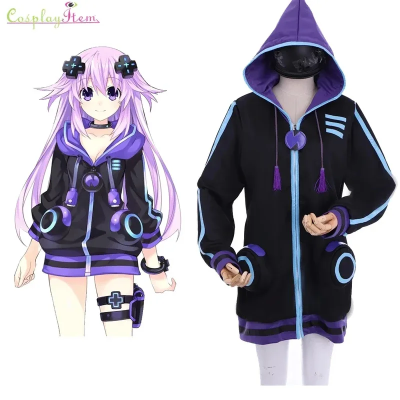 

Толстовка с капюшоном Game Hyperdimension Neptunia Cos, толстовка на молнии с 3D принтом Neptune Purple Heart, верхняя одежда для косплея, куртка унисекс