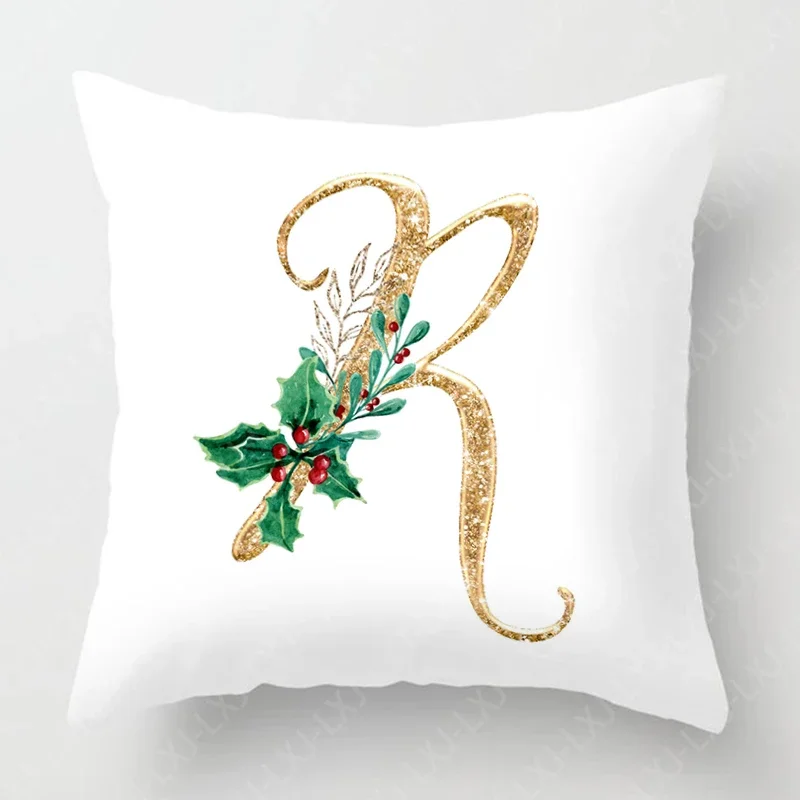 Christmas holly leaves sparkling gold 26 letter cushion cover square pillowcase bedroom bed cushion pillowcase living room sofa