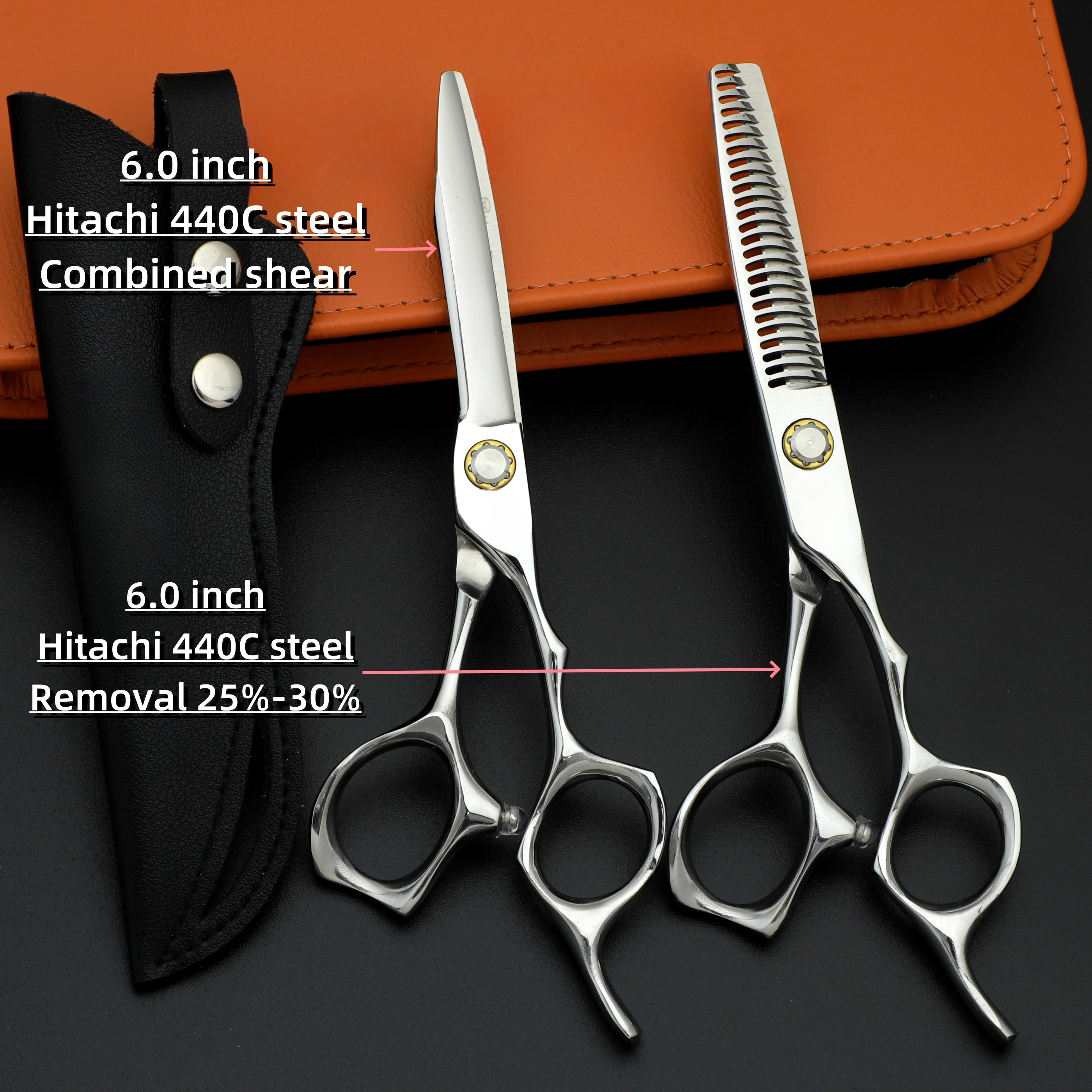 6.0 inch hairdressing scissors，Professional barber accessories，man and woman thinning shears，Japan 440C steel hair cutting tools