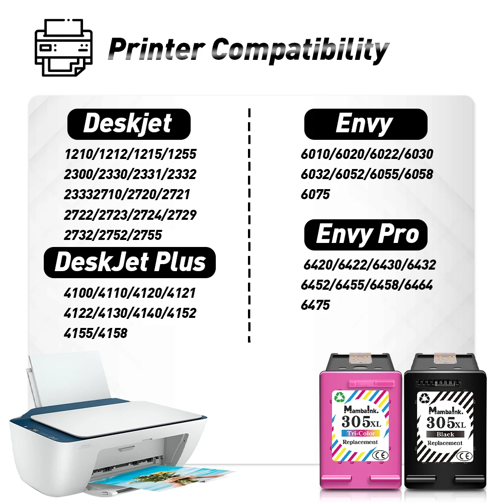 Mambaink untuk HP305 XL HP 305XL Kartrid Tinta Pengganti untuk Envy Pro Series 6420 6422 6430 6432 6452 DeskJet 2710 2720 4110