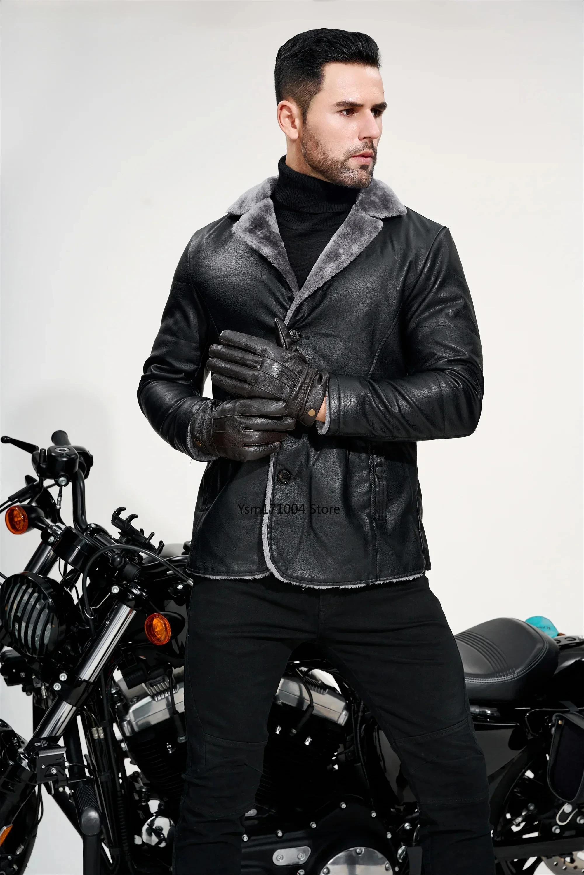

Men's Long PU Leather Jacket Solid Color Men Street Fleece Casual Male Retro Fashion Pocket Leather Coat Winter Men Jacket