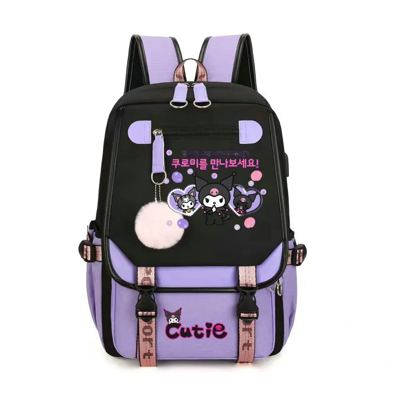 Mochila Kuromi-Sac à Dos Étanche de Grande Capacité pour l\'École, Sacoche de Voyage avec USB, Cadeau Kawaii pour Étudiante et Fille