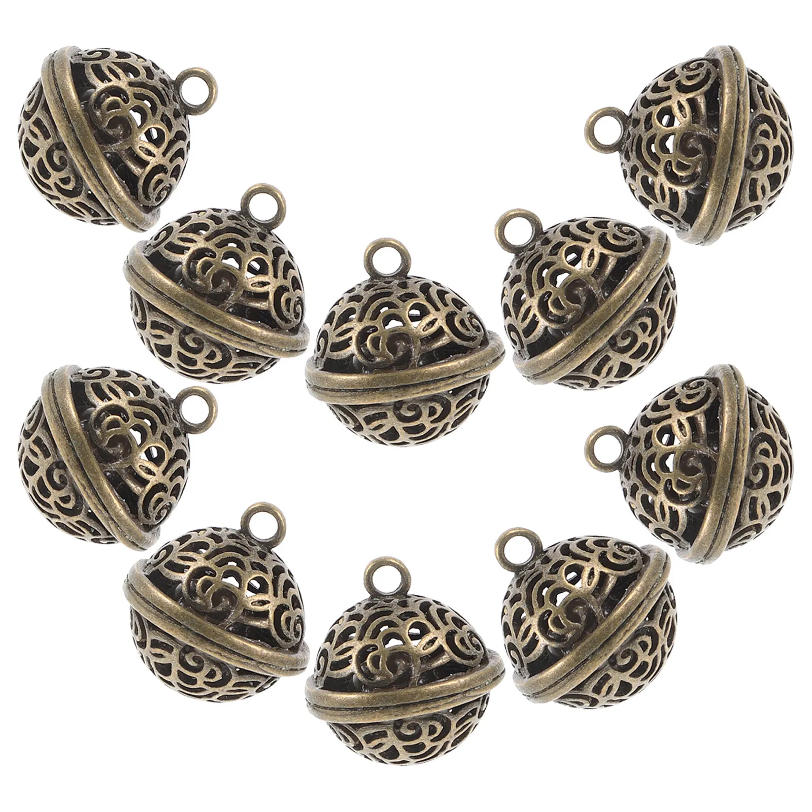 10Pcs Vintage Palace Bell Pendant Hollow Alloy Jingle Bells Decorative Crafts Bells for Christmas Wedding Bag Charm Festival
