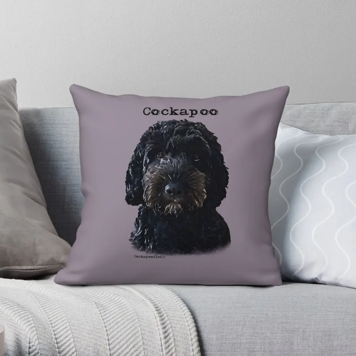 Black Cockapoo Dog Square Pillowcase Polyester Linen Velvet Creative Zip Decorative Pillow Case Sofa Seater Cushion Cover