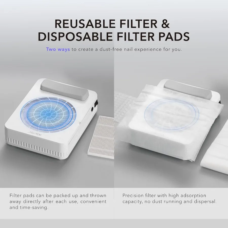 再利用可能なフィルター付きプロフェッショナルネイル集塵機: 48W DualUse 電動強力真空ファン集塵機 M