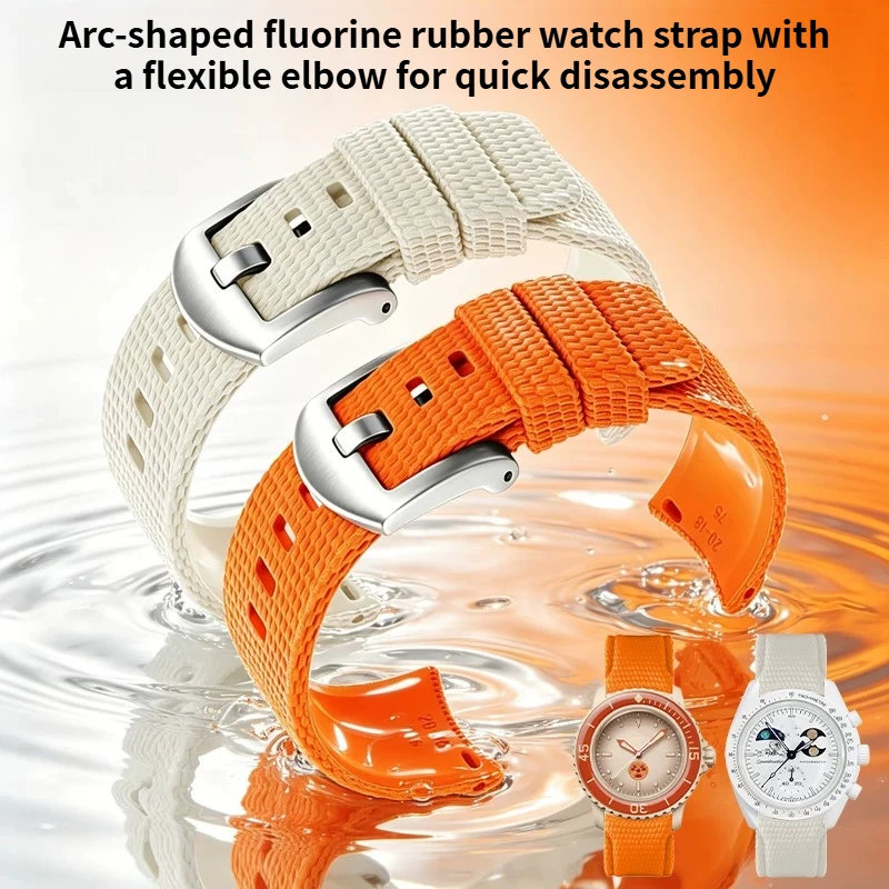 Curved arc-shaped fluororubber Watch strap for original OMEGA X Swatch X Blancpain Scuba Fifty Fathoms MoonSwatch FKM watchband