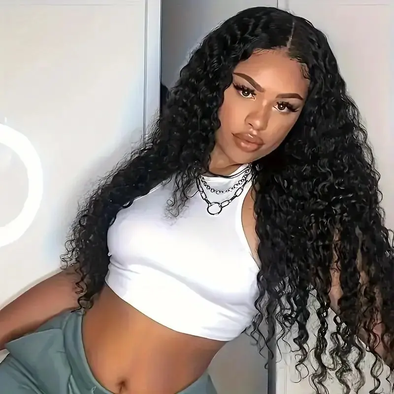 Rosabeauty 250% Density 13x4 HD Lace Front Human Hair Wigs Deep Wave 5X5 Preplucked Glueless Ready To Go Curly Wig 40 Inches