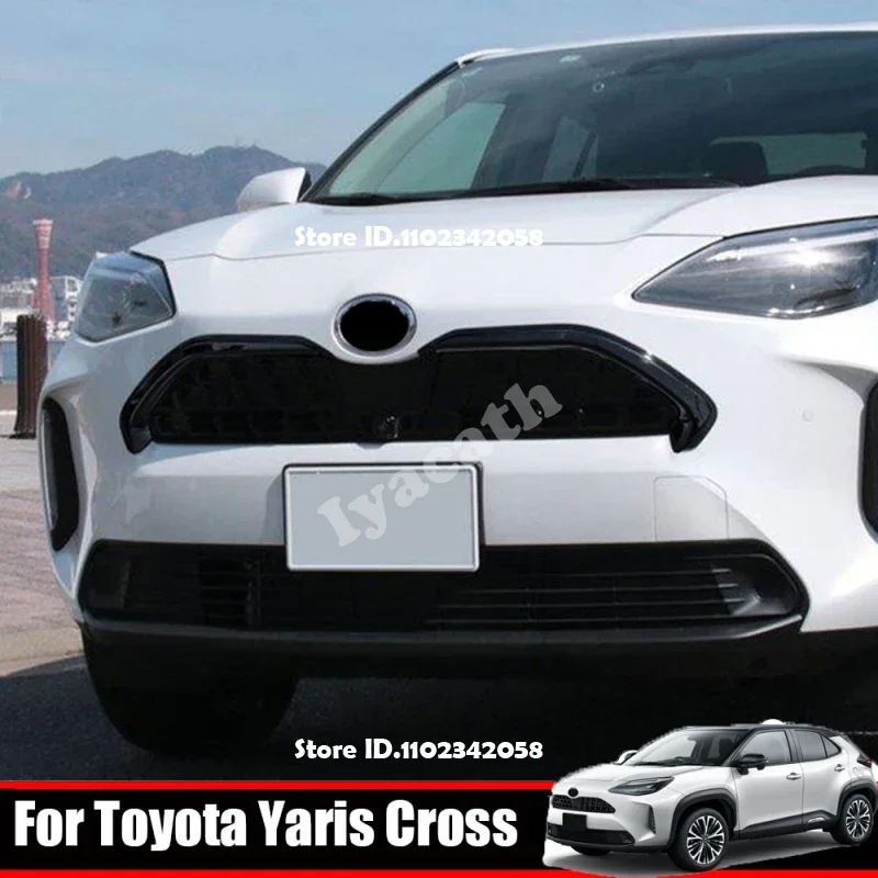 For Toyota Yaris Cross 2020 2021 ABS Balck Car Front Bumper Grille Grills Strip Trims Cover Front Mesh Trim Exterior Accessories