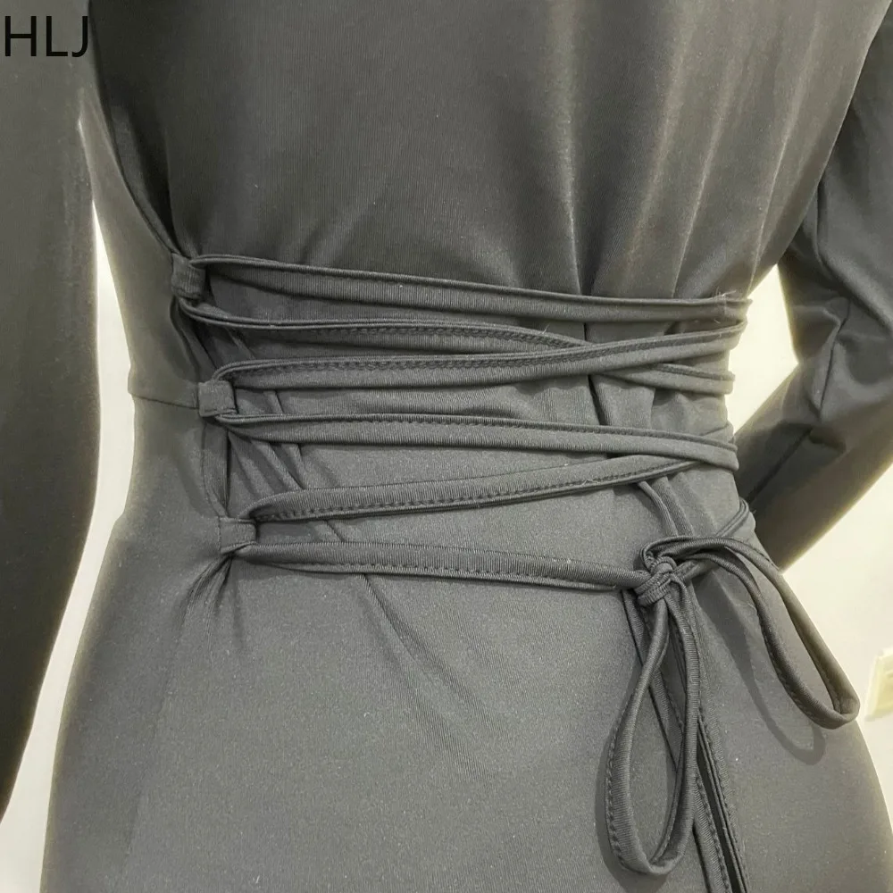 เดรสทรงบอดี้คอนผ้ารัดรูปแต่งระบายสไตล์เซ็กซี่ แขนยาว สีพื้น ผ่าสูงแบบไม่สมมาตร สำหรับผู้หญิง สไตล์สตรีทแวร์