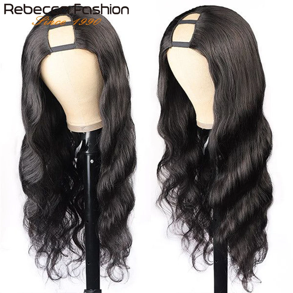 Rebecca Glueless U Part Wig Body Wave U part Human Hair Wigs for Black Women Soft Beauty 150% Density U Part Clip in Half Wigs