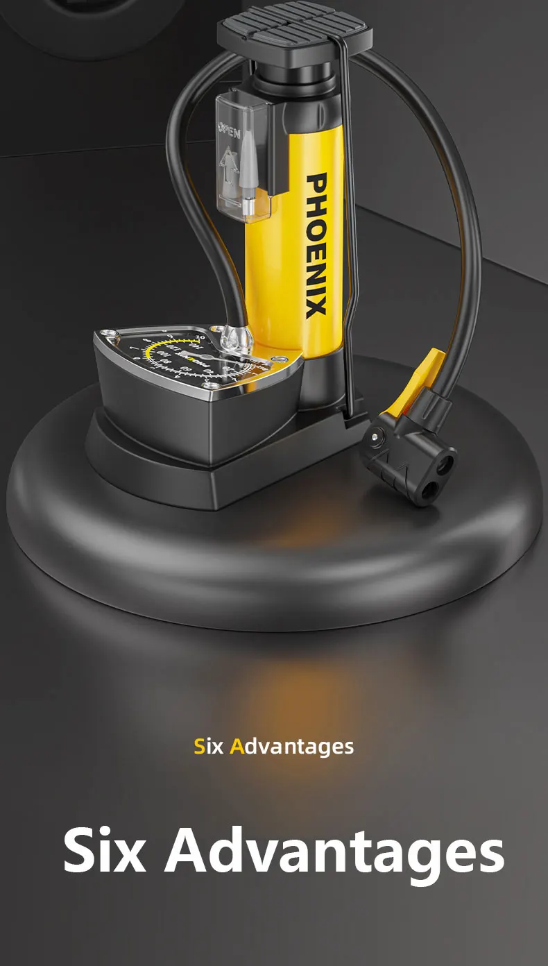 Tragbare Fußpumpe Phoenix 120 PSI, mit/ohne Manometer, universelle Düse für Fahrräder, E-Bikes, Schlauchboote – Detail 1