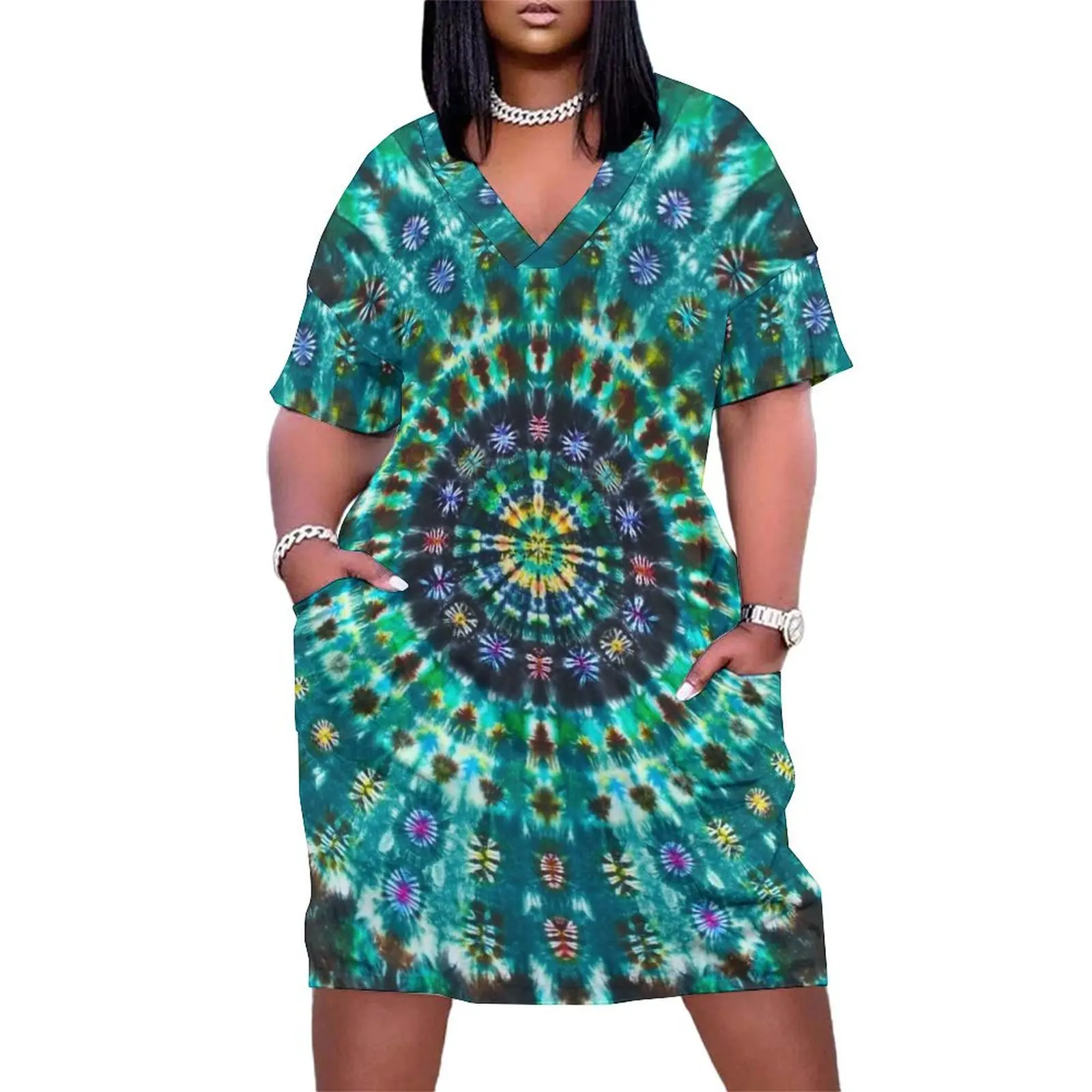 

Retro 60"s Hippie Tie Dye Loose Pocket Dress Female clothing Elegant gown elegant dresses for women wedding guest dress 2024