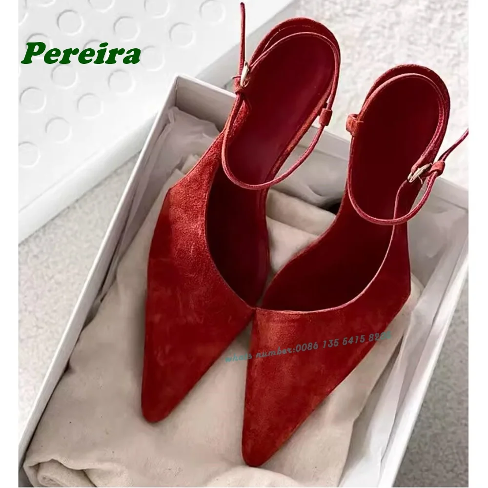 

Watermelon Red Kitten Heels Slingback Pumps Pointed Toe Ankle Strap Buckle Women's Pumps 2024 New Summer Luxury Party Shoes Sexy