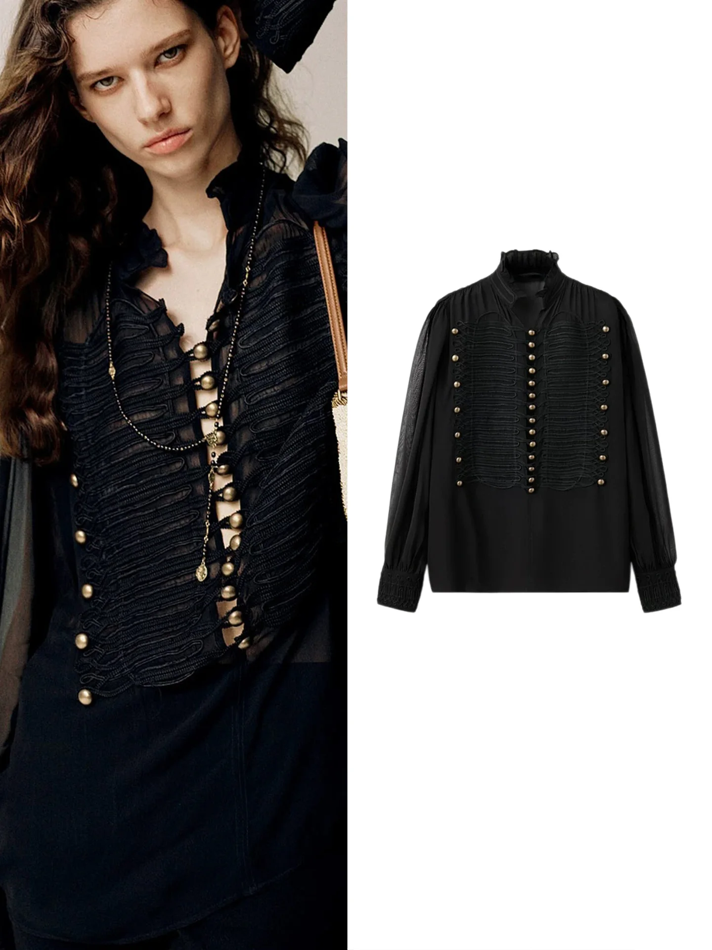Retro Style Loose Fit Long Sleeve round Neck Single Button Transparent Shirt for Women Autumn New Arrival Breathable Polyester